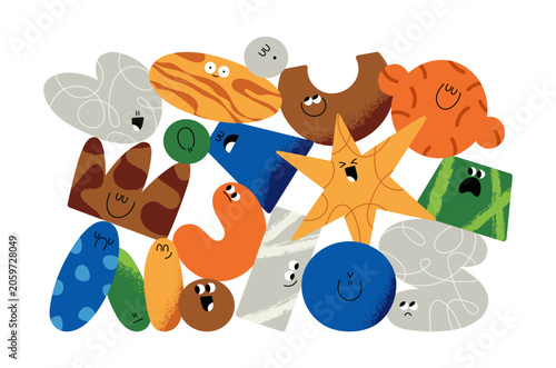 Abstract shape characters group with different face expressions, positive and...