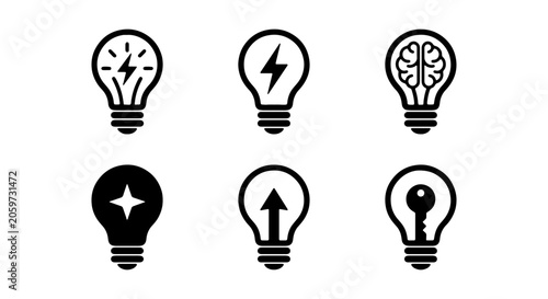 Light Bulb Icons: Idea, Innovation, Brainstorming, Solution, Insight, Key Concepts