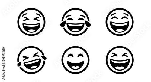 Laughing Emoji Icons, Joyful Faces Vector Set, Happy Emotion Symbols, Expressive Emoticon Collection