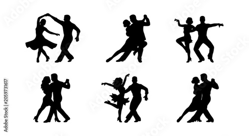 Couple Dancing Silhouettes, Ballroom Dance Poses, Romantic Pairs, Vector Set