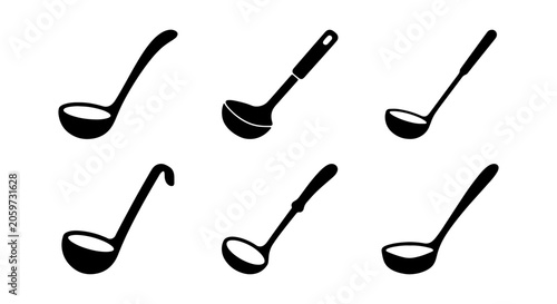 Six Ladle Silhouettes, Kitchen Utensil Icons, Cooking Tool Vector Set