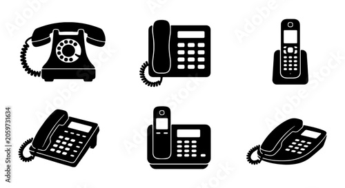 Retro Rotary to Modern Cordless Phones, Communication Icons Set, Vintage and Contemporary Devices