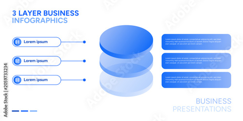 Modern 3 Layer Isometric Cylinder Business Infographic Template with Stacked 3D Discs