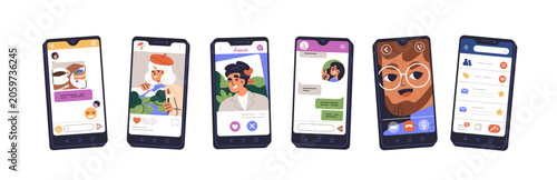 фотографія Smartphones with different mobile app interfaces on screens, set