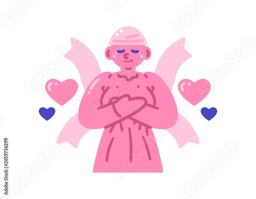 Illustration of a woman fighting cancer. Cancer sufferer or survivor. Making peace with oneself and accepting the situation. Spirit and awareness of cancer. Breast Cancer Day. Character, gesture
