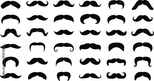 Vintage Mustache Silhouette Collection with Classic Barber Style Facial Hair Icons for Grooming, Fashion, Hipster, and Branding Designs
