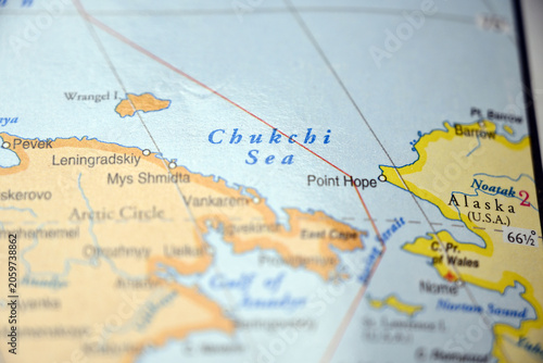 Фотография Chukchi Sea Arctic Ocean Region on World Map with Soft Blurred Background Minima