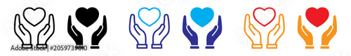Heart in Hand icon vector illustration. Hands holding heart icon set. Two hands holding hear. Editable stroke.