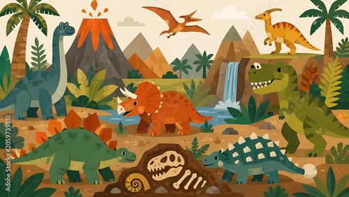 Prehistoric Dinosaur Valley Educational Mural For Natural History Learning