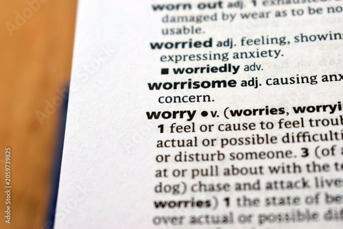 Obraz na plátně Detail Of English Dictionary Page And Word Pronunciation Of - worry