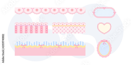Cute Scrapbooking Elements Set with Hearts and Ribbon Decorations