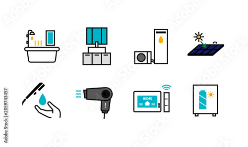 Tableau sur toile 水回りと太陽光発電の省エネ住宅アイコンイラスト