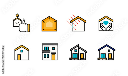 高気密高断熱と住宅性能の省エネ住宅アイコンイラスト