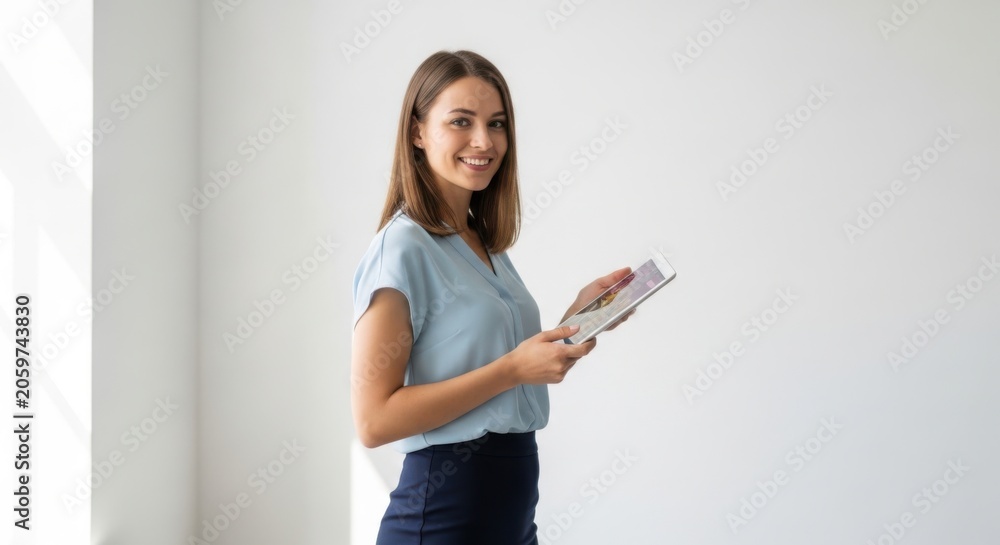 Naklejka premium Young woman reading a magazine with a smile