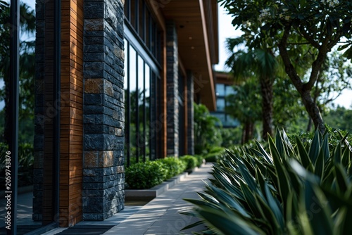 Modern building exterior blending architecture with nature