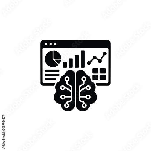 AI Analytics Dashboard Black Vector Icon