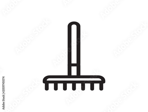 Minimalist Garden Rake Icon in Black Line Art Vector Illustration