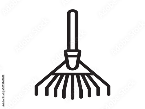 Black Garden Leaf Rake Icon Vector Outline Illustration for Yard Work Tools