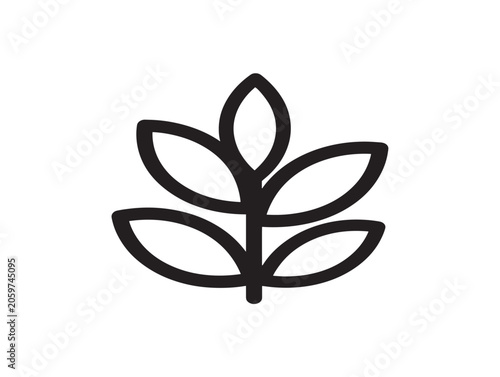 Minimalist Monochrome Leaf Icon Vector Illustration Line Art Design