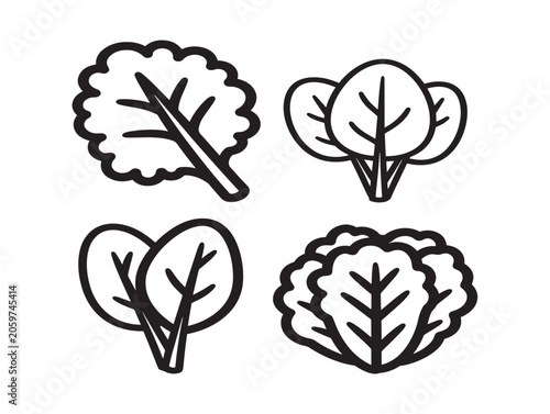 Hand Drawn Line Art Vegetable Leaves Collection Minimalist Black and White Illustration