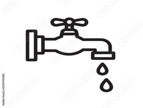 Leaking Water Faucet Icon Vector Line Art Illustration for Plumbing Issues