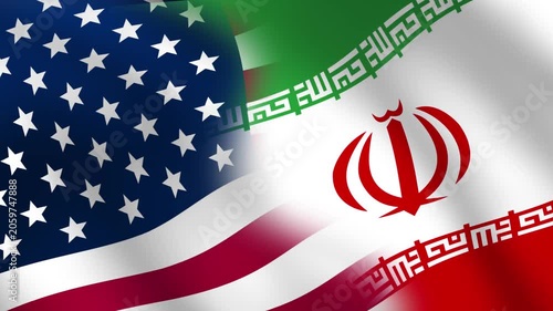 US American versus Iran flag waving animation background