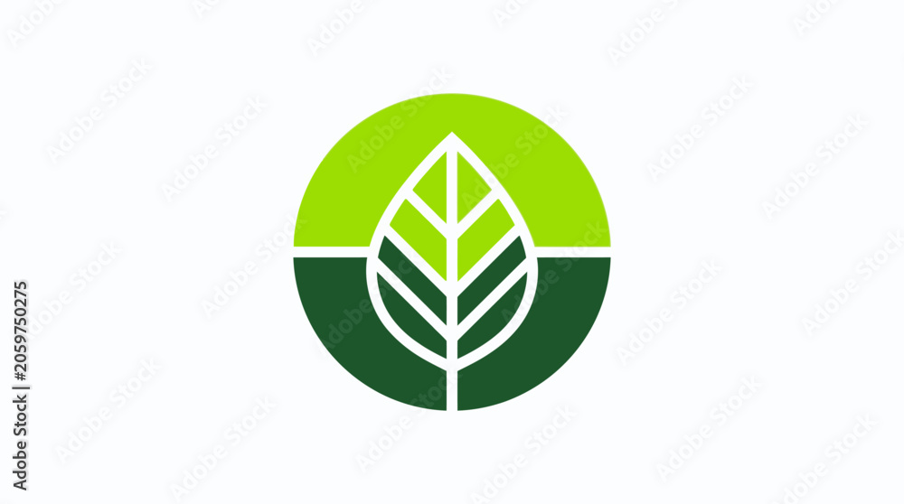Fototapeta premium Green leaf inside circular emblem nature logo design.