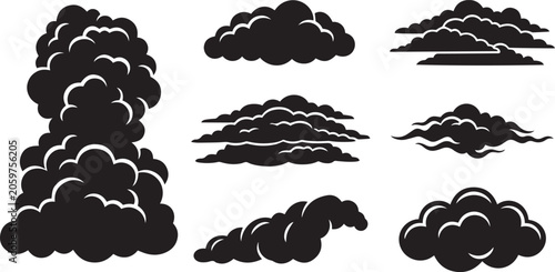 Foto Black Smoke Puff and Stormy Sky Shape Vector Elements