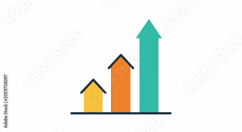 Three ascending bars with pointed tops on a baseline