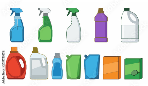 Cleaning Products and Laundry Detergent Bottles Vector Set