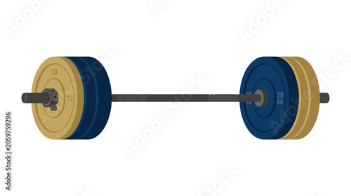 Weightlifting barbell with colorful plates.