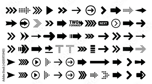 Large collection of diverse black directional arrows and pointing symbols with arrow signs pointer symbols navigation icons graphic symbols design elements arrow set web icons UI elements