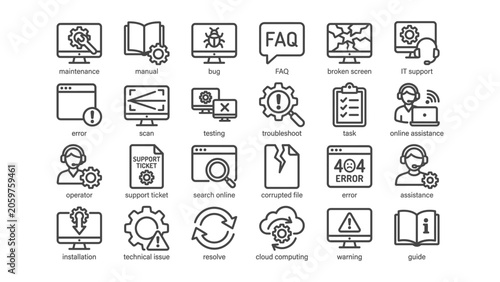 Fotografie Collection of technology and support icons representing computer maintenance tro