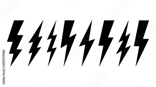 Set of lightning bolt icons in different styles and shapes with lightning electricity electric abstract isolated collection minimalist illustration template innovation