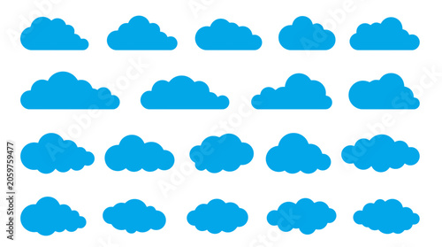 Collection of blue cloud weather icons for design and weather apps with meteorology collection forecast atmosphere isolated interface meteorological illustration environment minimalist