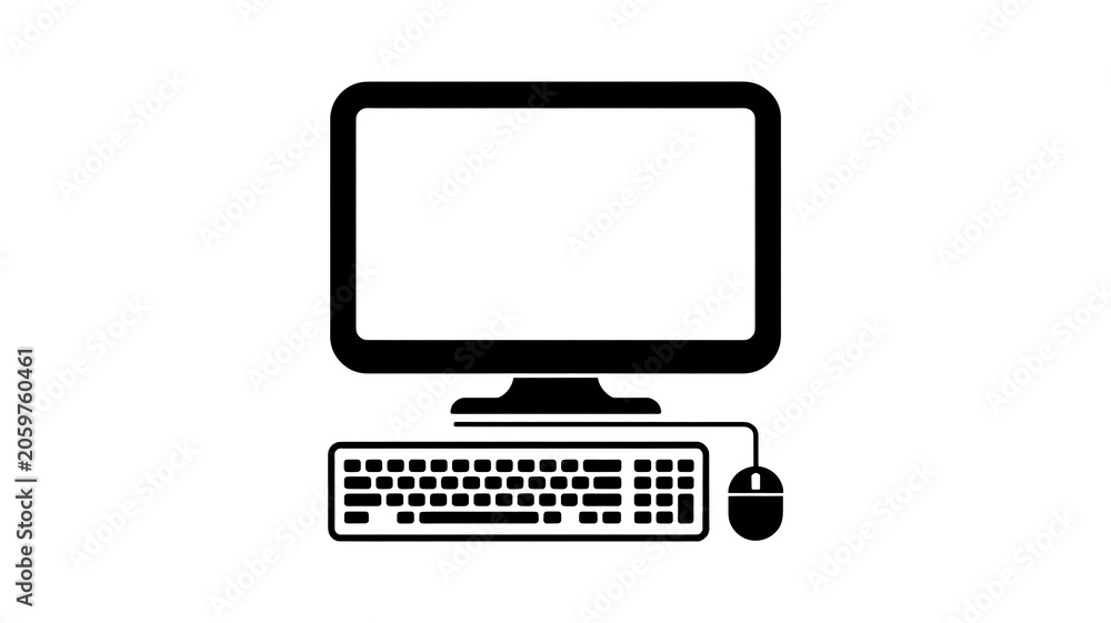 Fototapeta premium Computer, monitor, keyboard, mouse, black icons, computer equipment, technology symbols
