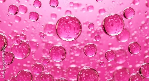 Pink Bubbles Abstract macro shot of clear liquid droplets with vibrant color.