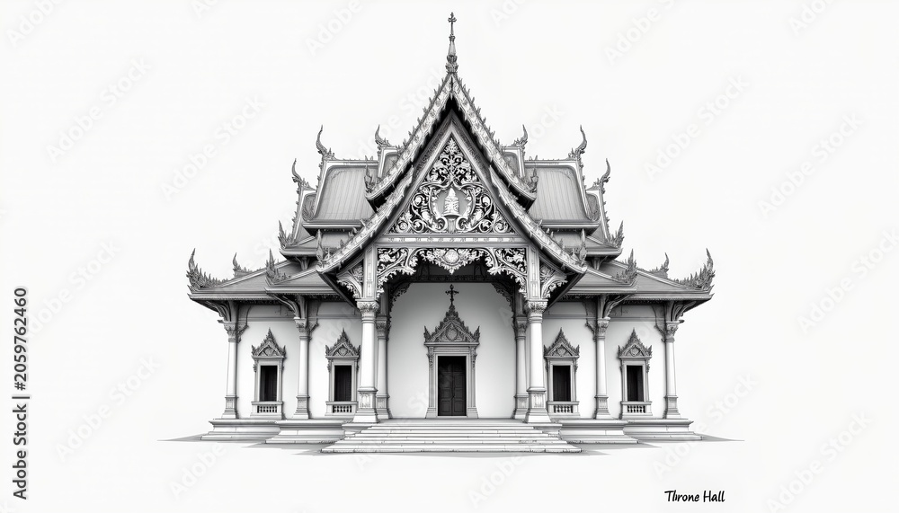Fototapeta premium The image depicts a traditional ornate building with intricate architectural details, featuring multiple tiers and elaborate decorative elements