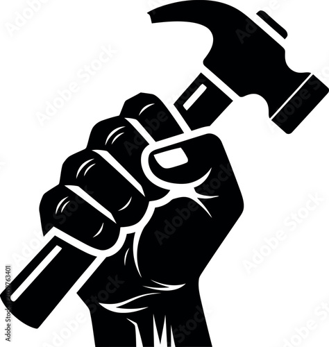 Black silhouette of a hand gripping a hammer