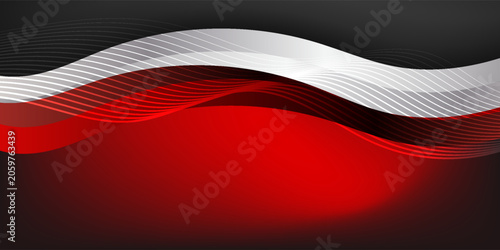 Elegant black and red background featuring glossy 3D curves, high technology wave, and shiny glowing frame. Creative modern poster and cover design vector.