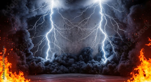 Dramatic Storm of Lightning  Fire with Abstract Concept of Chaos  Destruction.