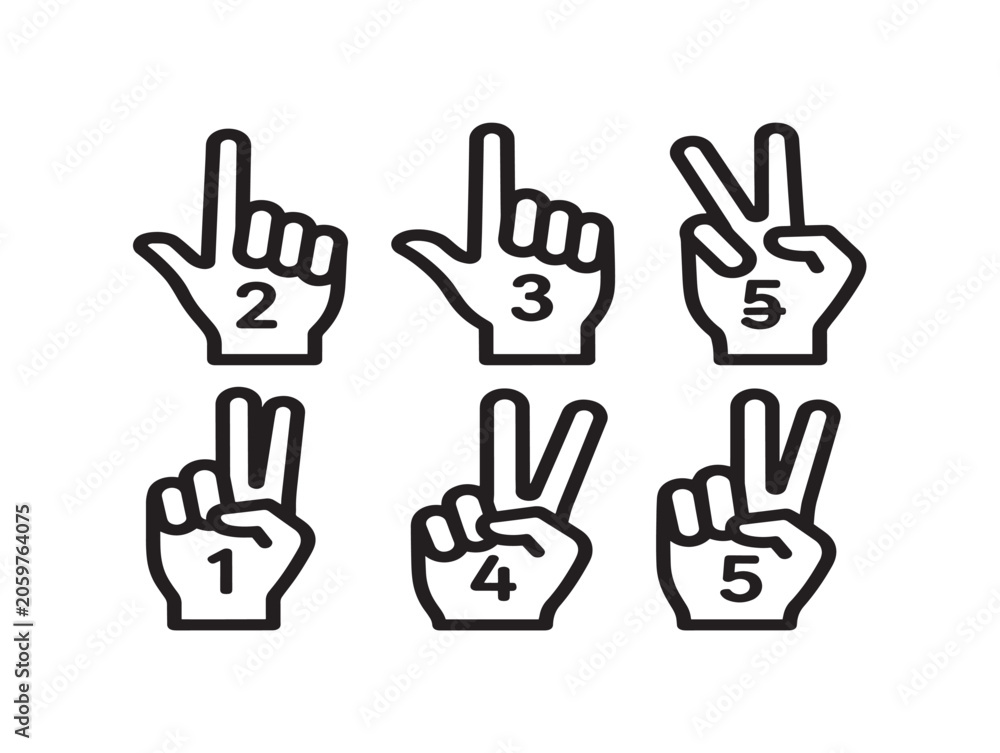 Fototapeta premium Counting Hand Gestures Line Art Illustration