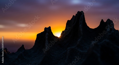 Dramatic Sunset over Mountain Peaks  Majestic Silhouette with Golden Hour Scenery.