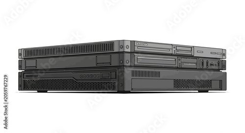 Stack of Server Rack Equipment in Detailed Vector Graphic Style on a White Background