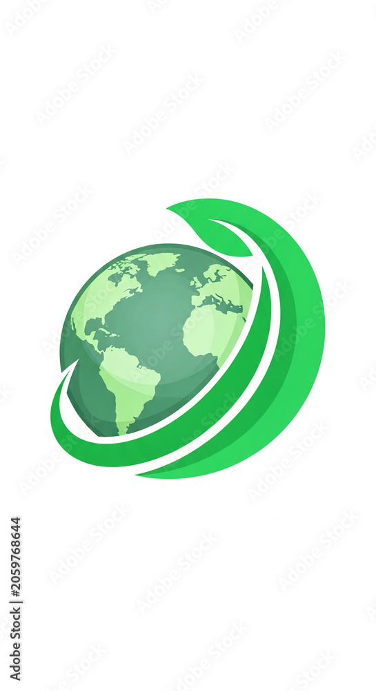 Fototapeta premium Globe with green leaves forming a circular path, symbolizing environmental protection, sustainability, and nature's embrace of the planet.