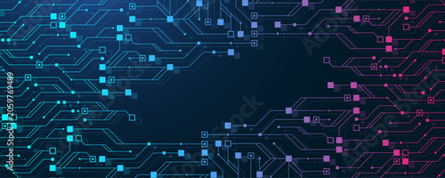 Modern technology circuit board texture background design. Quantum computer technology concept. Futuristic blue circuit board system background. Motherboard vector illustration.