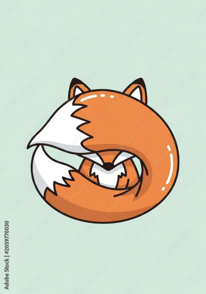 Fototapeta premium Cute Minimalist Red Fox Illustration Curled Up in a Circle Vector Style for Logo or Icon Design