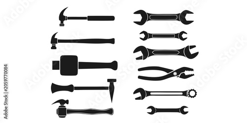 Photos Professional hardware tool silhouettes including hammers wrenches and adjustable