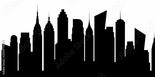 Cuadro en lienzo Black and white city skyline silhouette vector graphic with silhouette buildings
