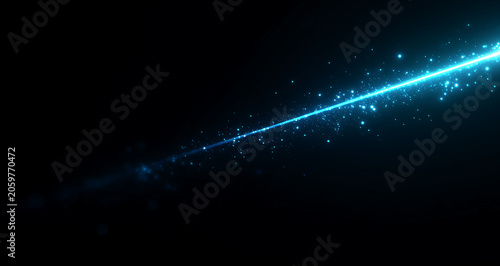 Blue Light Streak with Sparkling Digital Particles